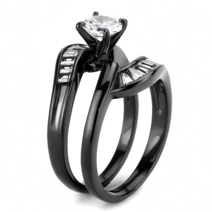 TK3693 - IP Black(Ion Plating) Stainless Steel Ring with AAA Grade CZ  in Clear