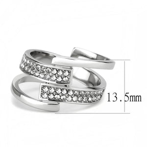 TK3702 - High polished (no plating) Stainless Steel Ring with Top Grade Crystal  in Clear
