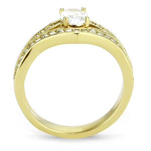 TK3706 - IP Gold(Ion Plating) Stainless Steel Ring with AAA Grade CZ  in Clear