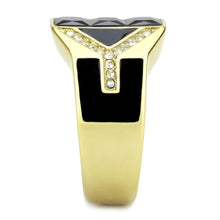 Cargar imagen en el visor de la galería, TK3721 - IP Gold(Ion Plating) Stainless Steel Ring with AAA Grade CZ  in Black Diamond