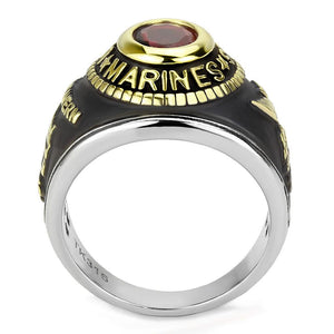TK3723 - Two-Tone IP Gold (Ion Plating) Stainless Steel Ring with Synthetic Synthetic Glass in Red Series