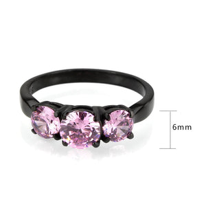 TK3742 - IP Black Stainless Steel Ring with AAA Grade CZ in Rose