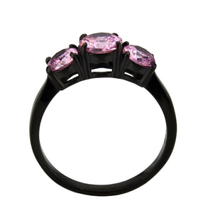 TK3742 - IP Black Stainless Steel Ring with AAA Grade CZ in Rose