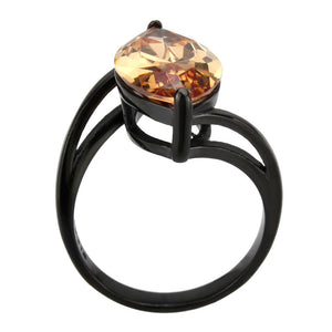 TK3745 IP Black Stainless Steel Ring with AAA Grade CZ in Champagne