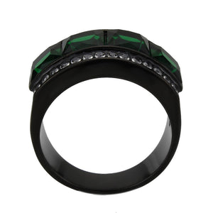 TK3747 IP Black Stainless Steel Ring with Synthetic in Emerald