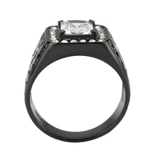 Cargar imagen en el visor de la galería, TK3763 - IP Black (Ion Plating) Stainless Steel Ring with AAA Grade CZ in Clear