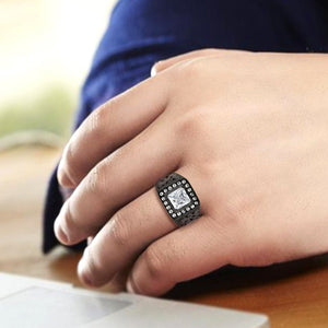 TK3763 - IP Black (Ion Plating) Stainless Steel Ring with AAA Grade CZ in Clear