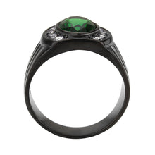 Cargar imagen en el visor de la galería, TK3764 - IP Black (Ion Plating) Stainless Steel Ring with Synthetic in Emerald