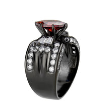 Cargar imagen en el visor de la galería, TK3776 - IP Black (Ion Plating) Stainless Steel Ring with AAA Grade CZ in Garnet