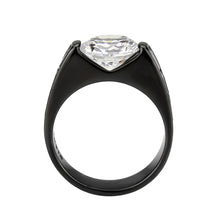 Cargar imagen en el visor de la galería, TK3781 - IP Black (Ion Plating) Stainless Steel Ring with AAA Grade CZ in Clear