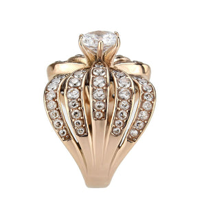 TK3786 - IP Rose Gold(Ion Plating) Stainless Steel Ring with AAA Grade CZ in Clear
