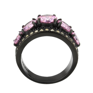 TK3792 - IP Black (Ion Plating) Stainless Steel Ring with AAA Grade CZ in Rose