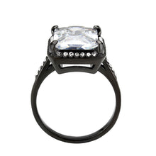 Cargar imagen en el visor de la galería, TK3794 - IP Black (Ion Plating) Stainless Steel Ring with AAA Grade CZ in Clear