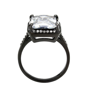 TK3794 - IP Black (Ion Plating) Stainless Steel Ring with AAA Grade CZ in Clear