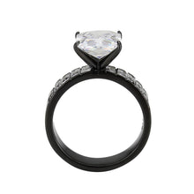 Cargar imagen en el visor de la galería, TK3795 - IP Black (Ion Plating) Stainless Steel Ring with AAA Grade CZ in Clear