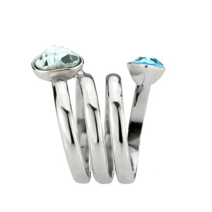 TK3806 - High polished (no plating) Stainless Steel Ring with Top Grade Crystal in SeaBlue