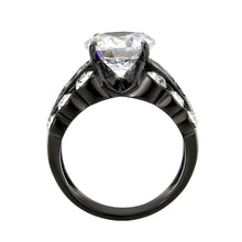 Cargar imagen en el visor de la galería, TK3820 - IP Black (Ion Plating) Stainless Steel Ring with AAA Grade CZ in Clear