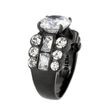 Load image into Gallery viewer, TK3820 - IP Black (Ion Plating) Stainless Steel Ring with AAA Grade CZ in Clear