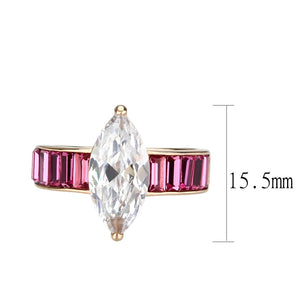 TK3825 - IP Rose Gold(Ion Plating) Stainless Steel Ring with AAA Grade CZ in Clear
