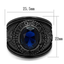 Cargar imagen en el visor de la galería, TK414707J - IP Black(Ion Plating) Stainless Steel Ring with Synthetic Synthetic Glass in Sapphire