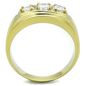 TK946G - IP Gold(Ion Plating) Stainless Steel Ring with AAA Grade CZ  in Clear