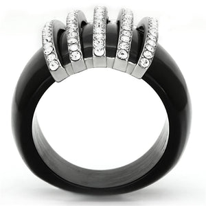 VL099 - High polished (no plating) Stainless Steel Ring with Top Grade Crystal  in Clear