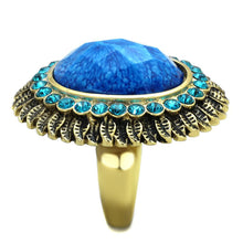 Cargar imagen en el visor de la galería, VL121 - IP Gold(Ion Plating) Stainless Steel Ring with Synthetic Synthetic Stone in Sea Blue