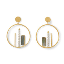 Load image into Gallery viewer, 14 Karat Gold Plated Brass Labradorite and Cultured Freshwater Pearl Fashion Earrings