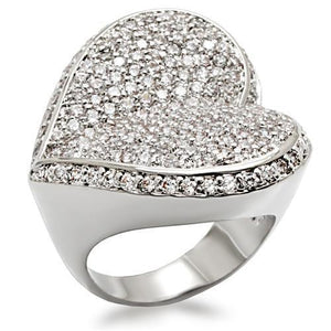 LO1492 - Rhodium Brass Ring with AAA Grade CZ  in Clear