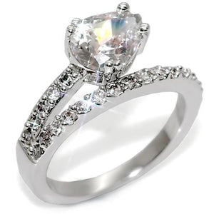 LO1506 - Rhodium Brass Ring with AAA Grade CZ  in Clear