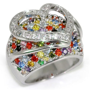 LO1510 - Rhodium Brass Ring with AAA Grade CZ  in Multi Color