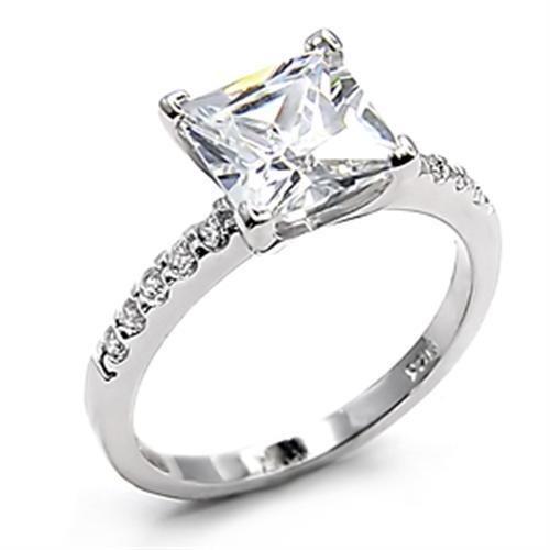LO154 - Rhodium Brass Ring with AAA Grade CZ  in Clear