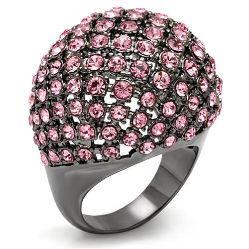 LO1615 - TIN Cobalt Black Brass Ring with Top Grade Crystal  in Light Rose