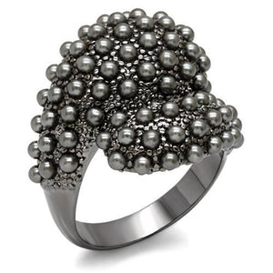 LO1622 - TIN Cobalt Black Brass Ring with Synthetic Pearl in Jet