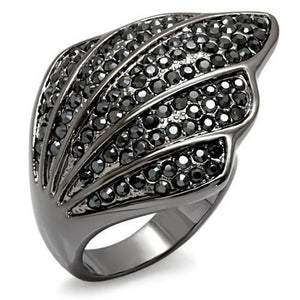 LO1624 - TIN Cobalt Black Brass Ring with Top Grade Crystal  in Jet