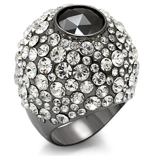 LO1629 - TIN Cobalt Black Brass Ring with AAA Grade CZ  in Black Diamond
