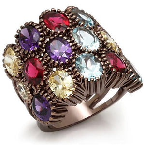 LO1647 - Chocolate Gold Brass Ring with Synthetic Synthetic Glass in Multi Color