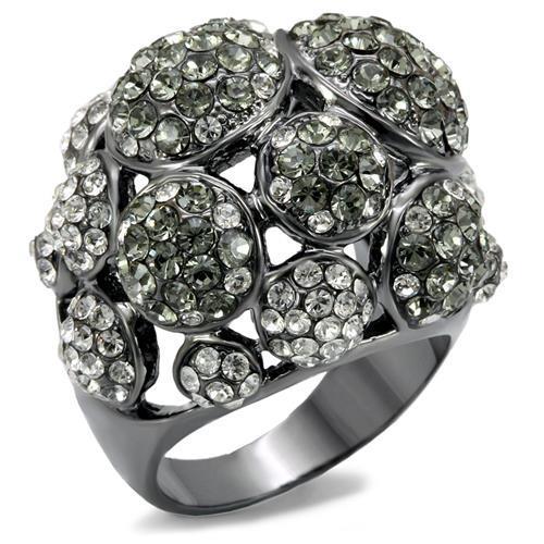 LO1672 - TIN Cobalt Black Brass Ring with Top Grade Crystal  in Black Diamond