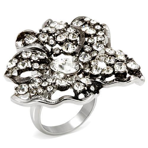 LO1829 - Imitation Rhodium Brass Ring with Top Grade Crystal  in Clear