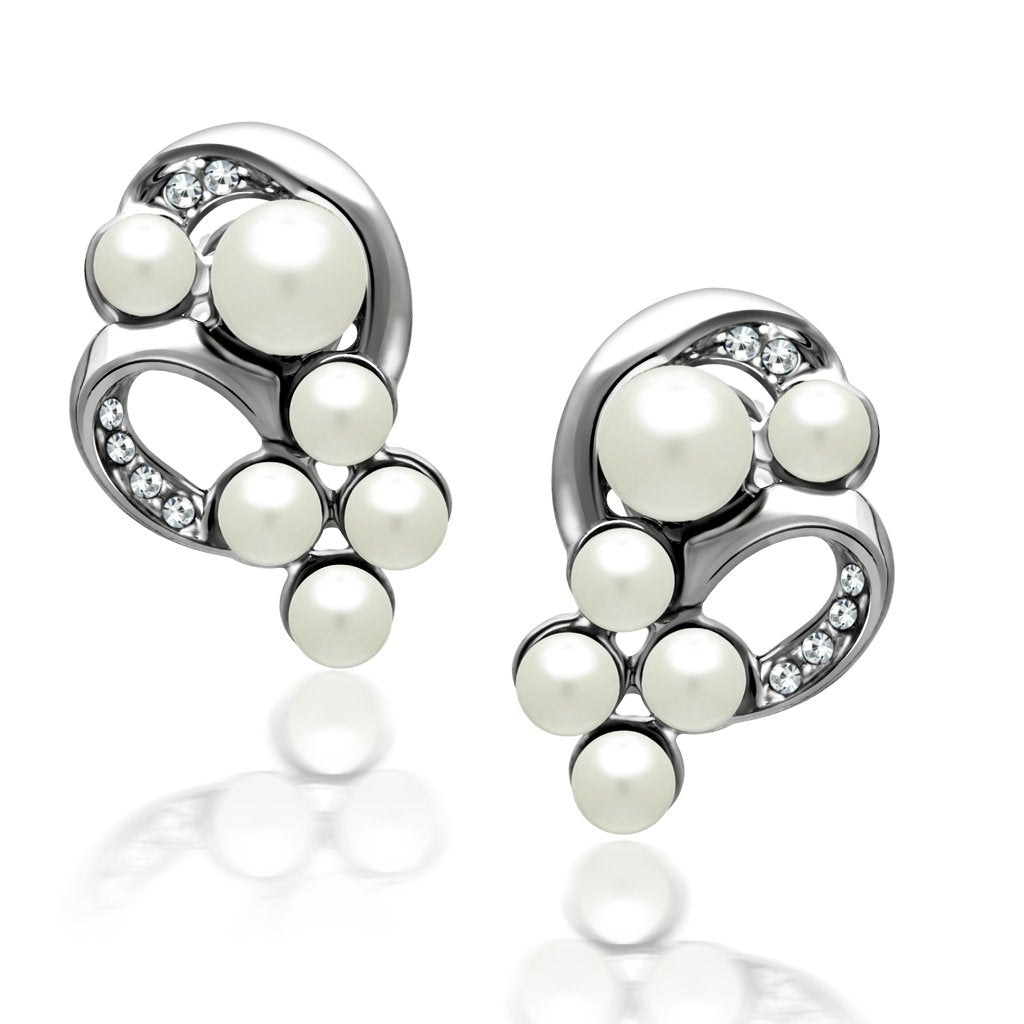 LO1970 - Rhodium White Metal Earrings with Synthetic Pearl in White