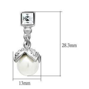 LO1973 - Rhodium White Metal Earrings with Synthetic Pearl in White