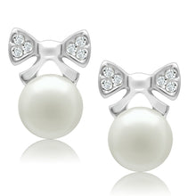 Load image into Gallery viewer, LO1980 - Rhodium White Metal Earrings with Synthetic Pearl in White