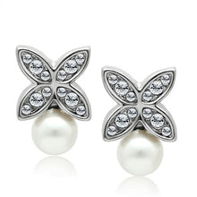 Load image into Gallery viewer, LO1987 - Rhodium White Metal Earrings with Synthetic Pearl in White