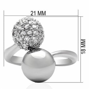 LO2059 - Rhodium Brass Ring with AAA Grade CZ  in Clear