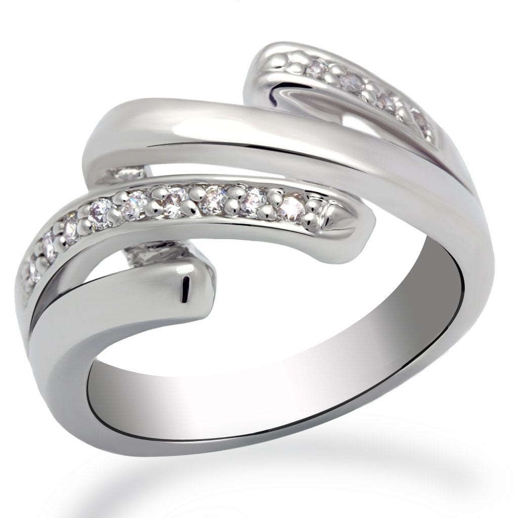 LO2068 - Rhodium Brass Ring with AAA Grade CZ  in Clear
