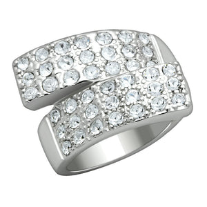 LO2095 - Rhodium Brass Ring with Top Grade Crystal  in Clear