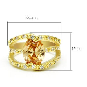 LO2098 - Gold Brass Ring with AAA Grade CZ  in Champagne