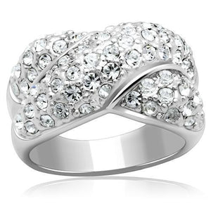 LO2101 - Rhodium Brass Ring with Top Grade Crystal  in Clear