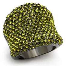 Load image into Gallery viewer, LO2185 - TIN Cobalt Black Brass Ring with Top Grade Crystal  in Olivine color