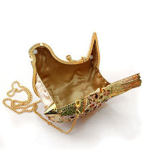 Cargar imagen en el visor de la galería, LO2378 - Gold White Metal Clutch with Top Grade Crystal  in Multi Color
